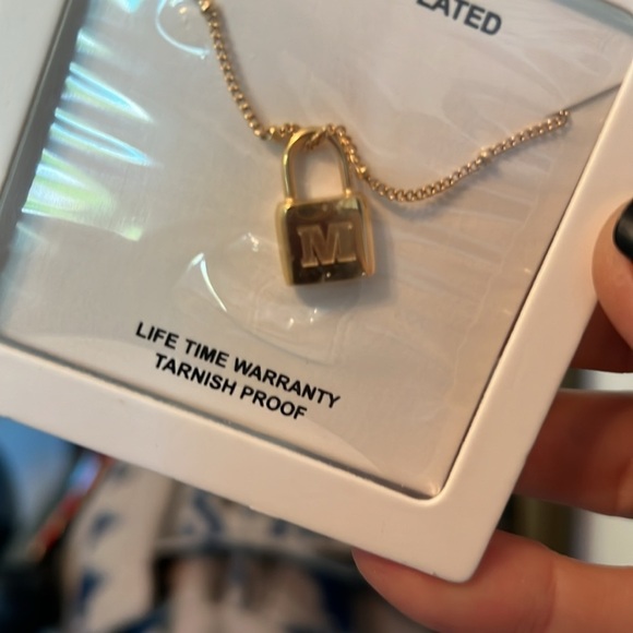 NWT Savvy Cie Gold Plated M Lock Pendant and Necklace - Picture 2 of 2